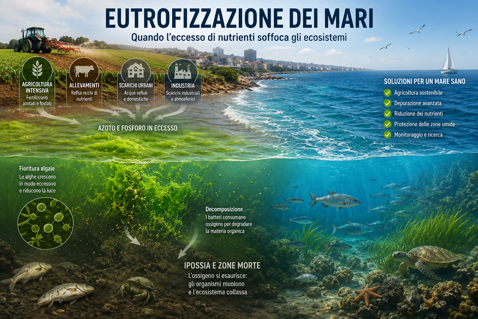 Eutrofizzazione dei mari: quando l’eccesso di nutrienti soffoca gli ecosistemi