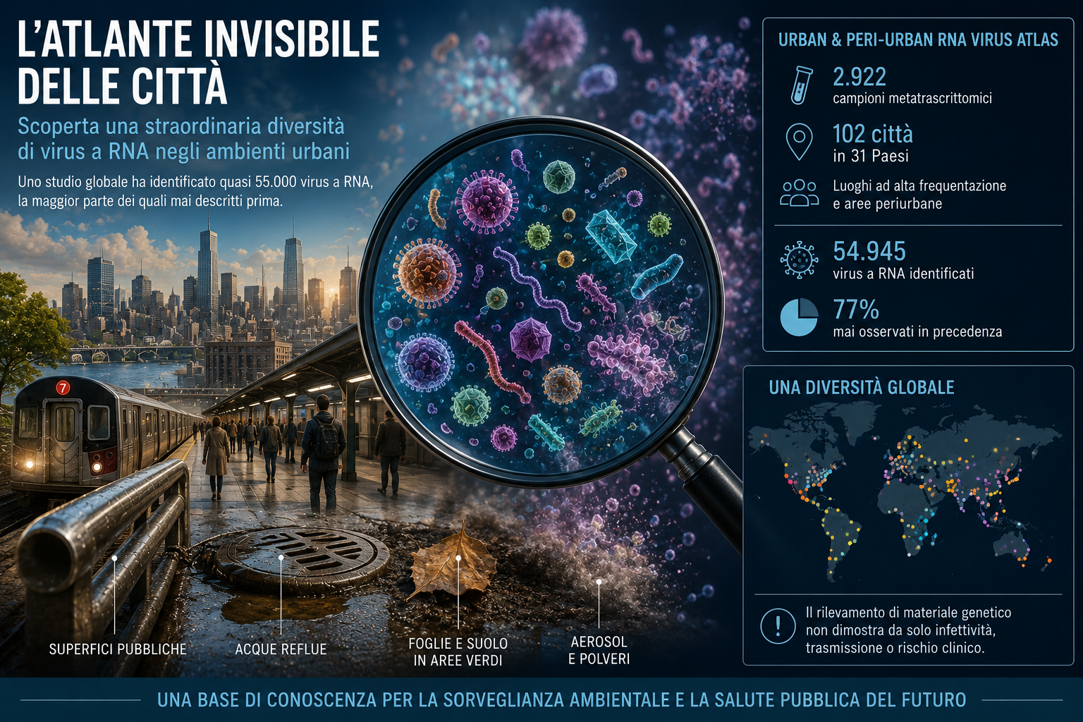 L’atlante invisibile delle città: scoperti quasi 55 mila virus a RNA negli ambienti urbani