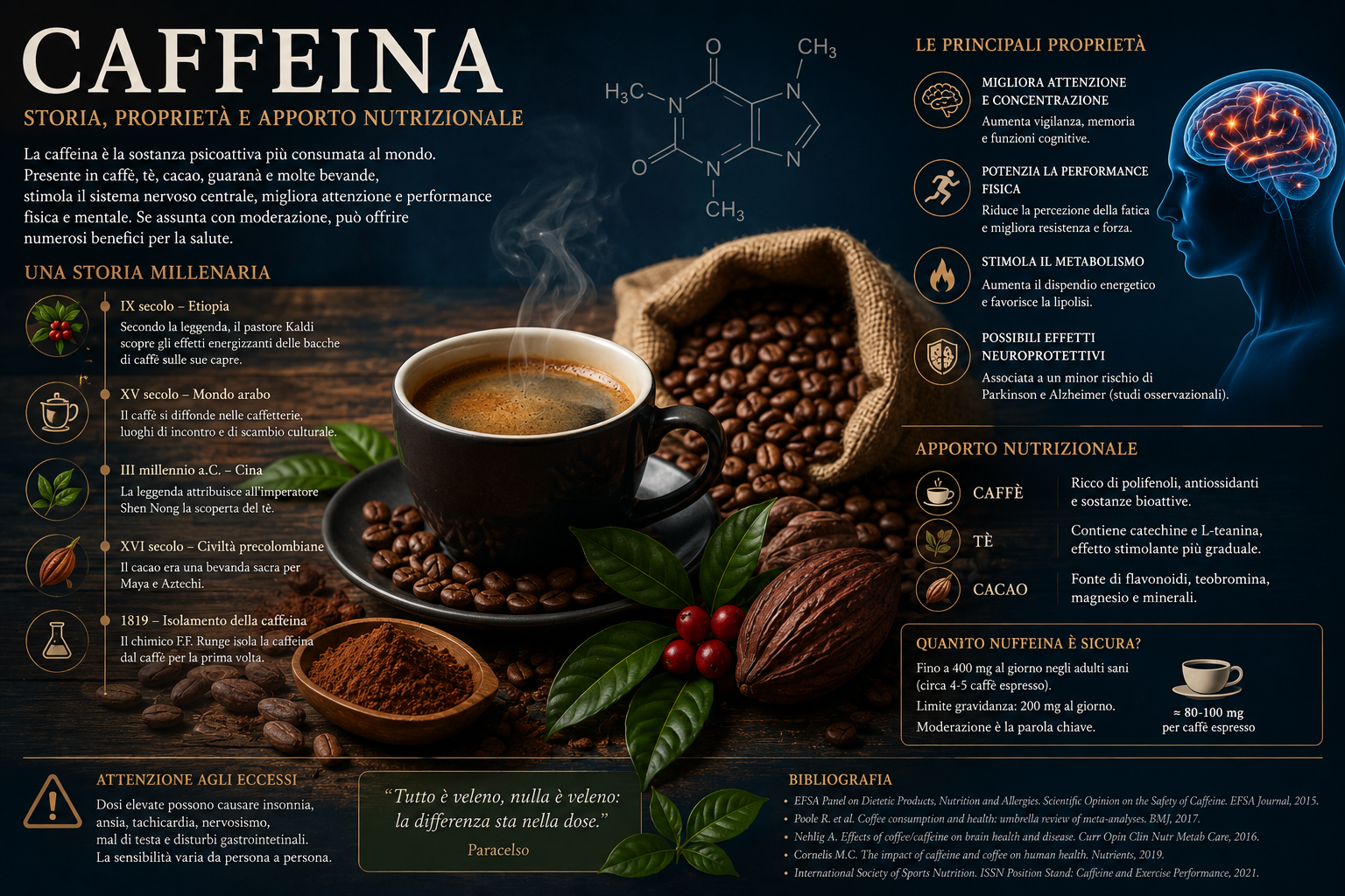 Caffeina: storia, proprietà biologiche e valore nutrizionale della sostanza psicoattiva più consumata al mondo