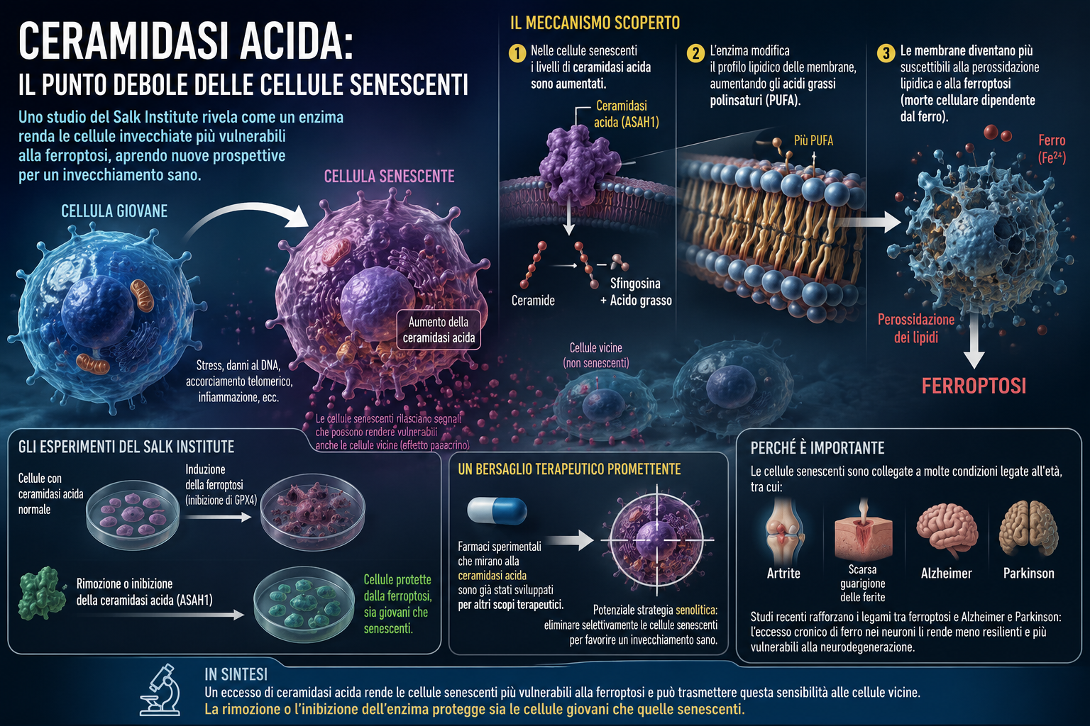 Ceramidasi acida, il punto debole delle cellule senescenti: una nuova strada verso un invecchiamento più sano?