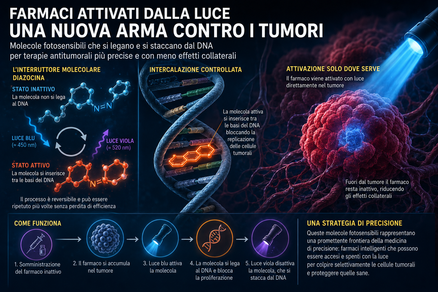 Farmaci antitumorali attivati dalla luce: una nuova frontiera per colpire il DNA delle cellule tumorali