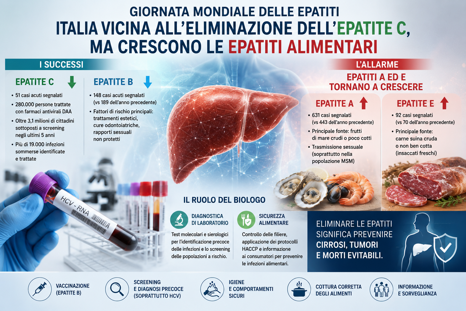 Giornata Mondiale delle Epatiti: l’Italia vicina all’eliminazione dell’epatite C, ma tornano a crescere le infezioni alimentari