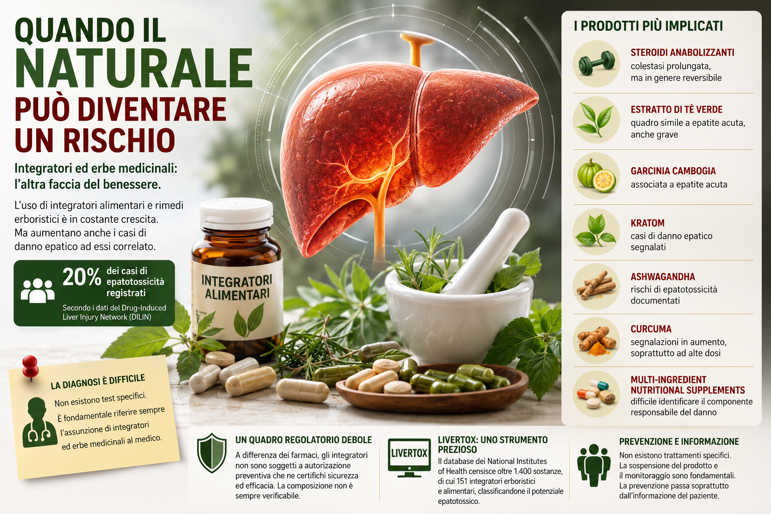 Integratori ed erbe medicinali: quando il naturale può diventare un rischio per il fegato