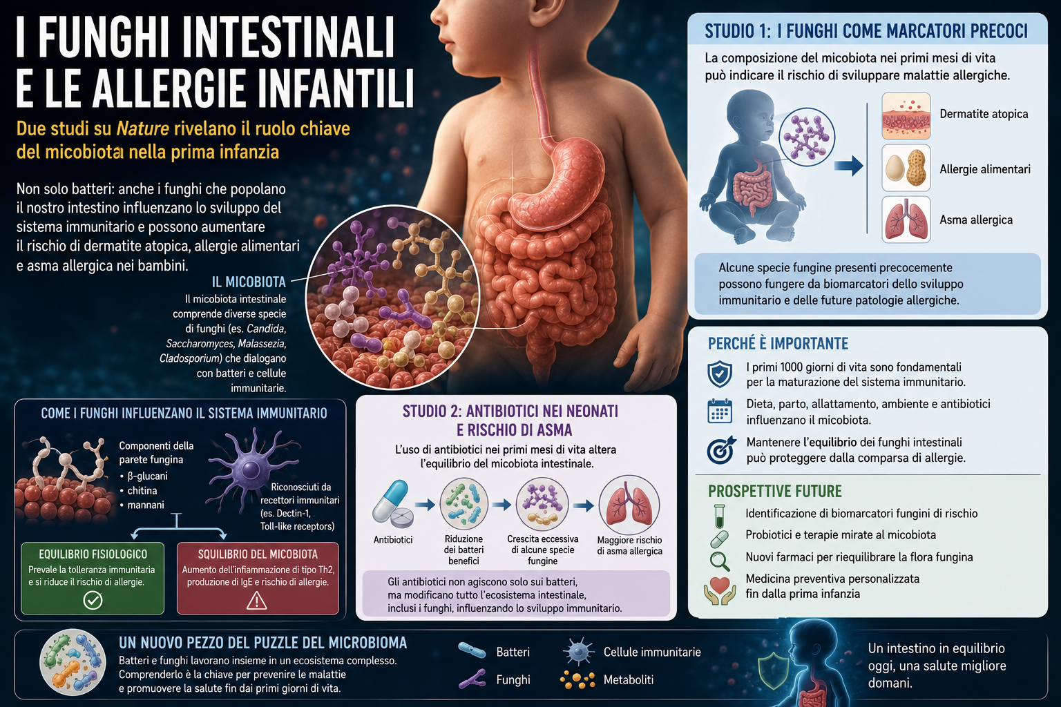 Non solo batteri: i funghi intestinali possono influenzare allergie e sistema immunitario fin dalla nascita