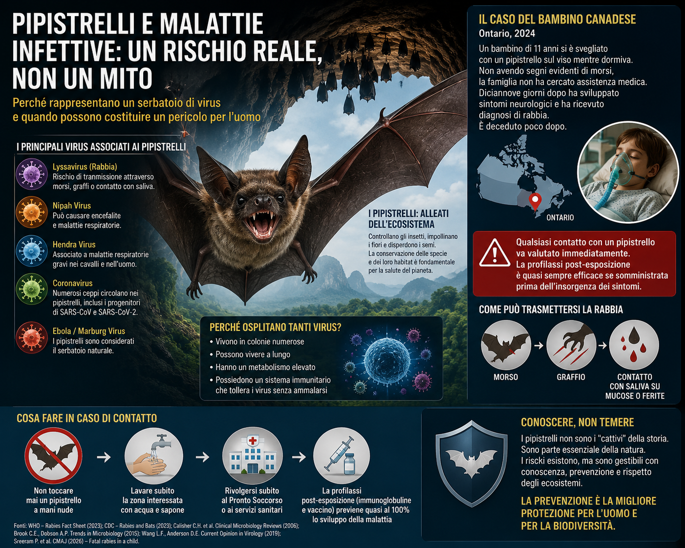 Pipistrelli e malattie infettive: tra mito e realtà. Perché rappresentano un serbatoio di virus e quando costituiscono un rischio per l’uomo