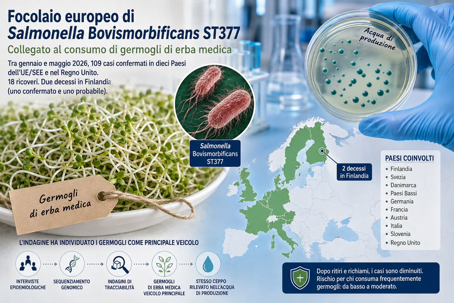 Germogli di erba medica sotto osservazione: come un alimento salutare è diventato il veicolo di un focolaio europeo di Salmonella