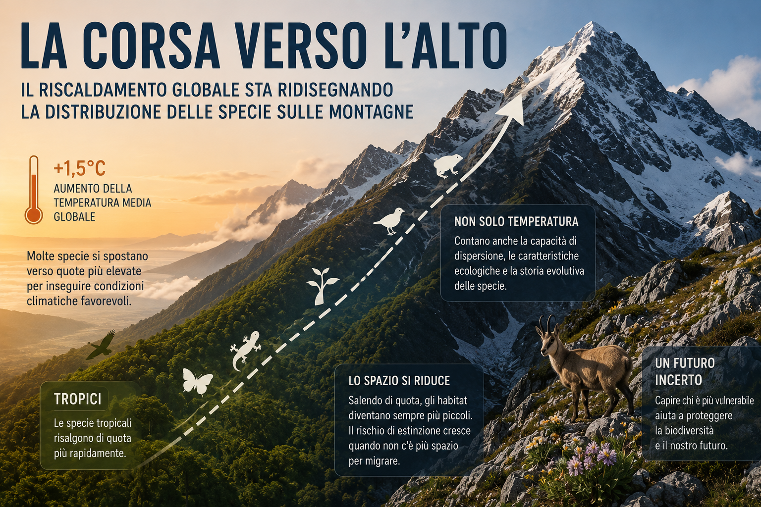La corsa verso l’alto: come il riscaldamento globale sta ridisegnando la vita sulle montagne