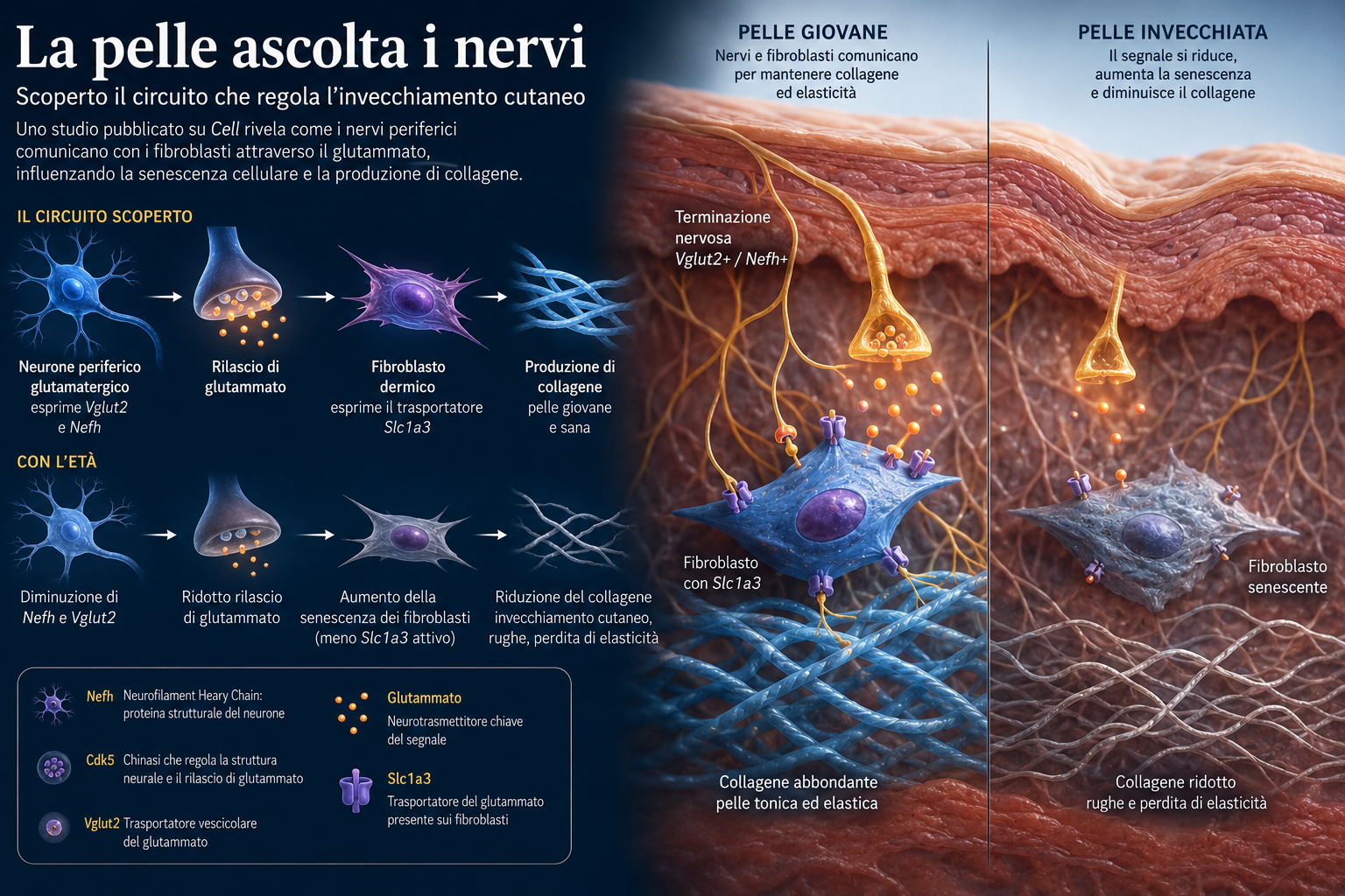 La pelle ascolta i nervi: scoperto un circuito che ne regola l’invecchiamento
